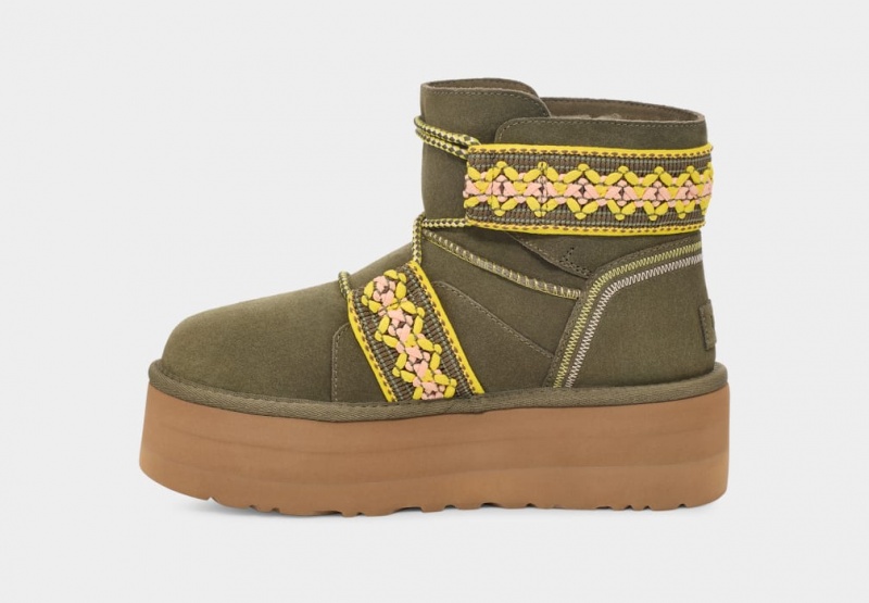 Ugg Classic Mini II Braid Ženske Čizme S Ortopedskom Petom Maslinasto Zelene | TDO259813