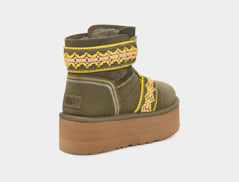 Ugg Classic Mini II Braid Ženske Čizme S Ortopedskom Petom Maslinasto Zelene | TDO259813