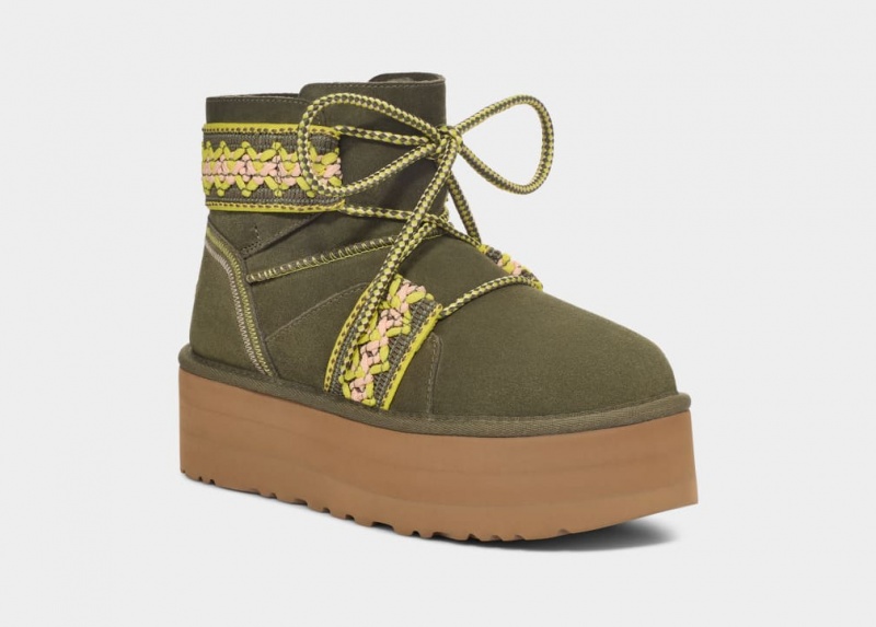 Ugg Classic Mini II Braid Ženske Čizme S Ortopedskom Petom Maslinasto Zelene | TDO259813
