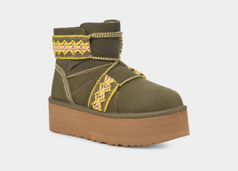 Ugg Classic Mini II Braid Ženske Čizme S Ortopedskom Petom Maslinasto Zelene | TDO259813