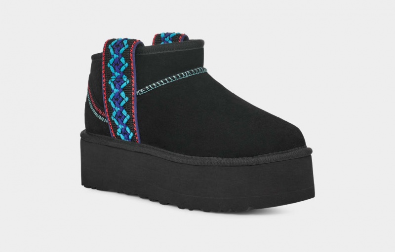 Ugg Classic Ultra Mini Braid Ženske Čizme S Ortopedskom Petom Crne | QRJ086175