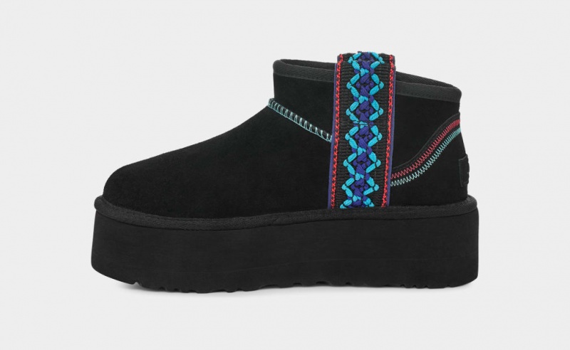 Ugg Classic Ultra Mini Braid Ženske Čizme S Ortopedskom Petom Crne | QRJ086175