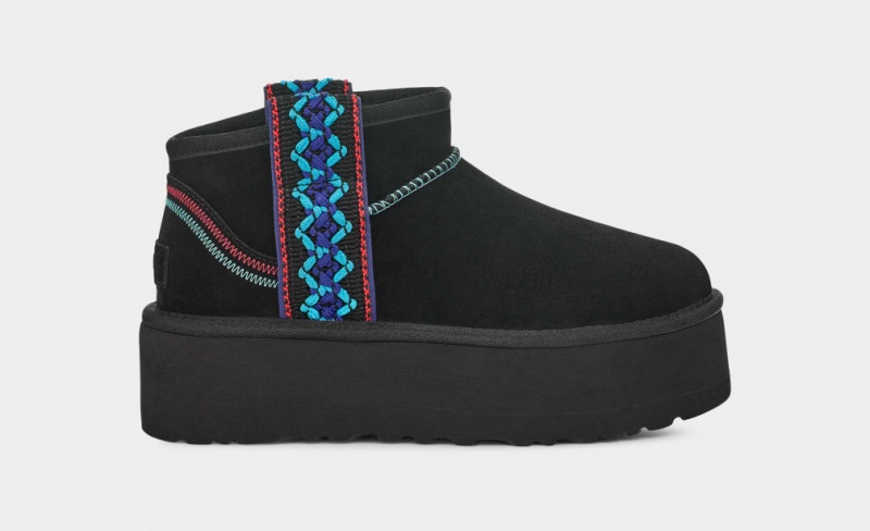 Ugg Classic Ultra Mini Braid Ženske Čizme S Ortopedskom Petom Crne | QRJ086175