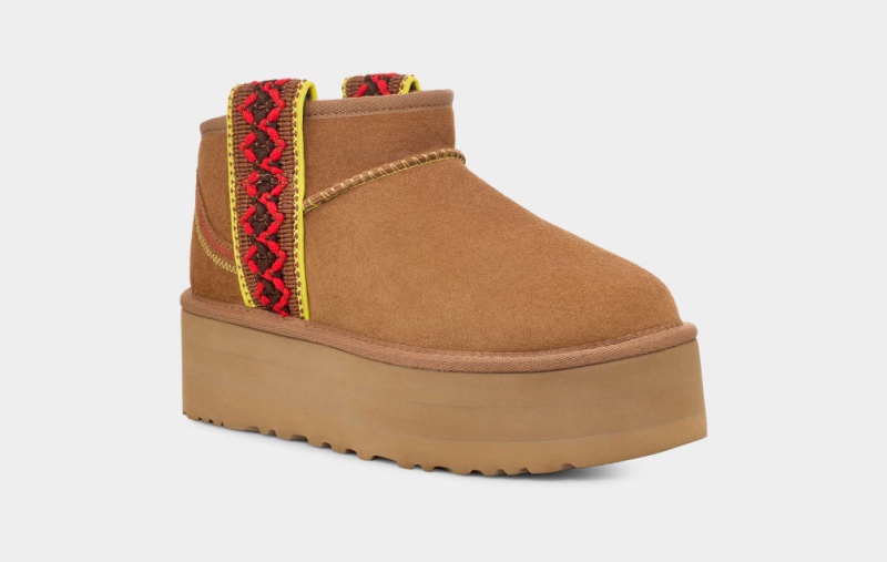 Ugg Classic Ultra Mini Braid Ženske Čizme S Ortopedskom Petom Smeđe | KMX758104
