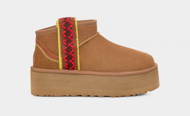 Ugg Classic Ultra Mini Braid Ženske Čizme S Ortopedskom Petom Smeđe | KMX758104